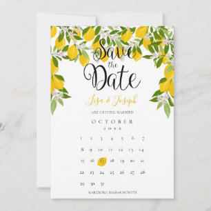 Lemon Blossom Greenery Save the Date Calendar Invitation