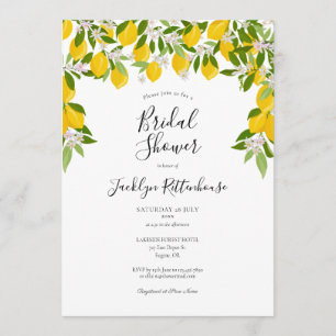 Lemon Blossom Greenery Watercolour Bridal Shower Invitation