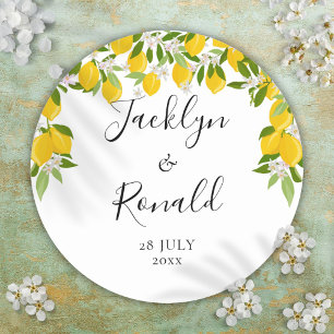 Lemon Blossom Greenery Wedding Classic Round Sticker