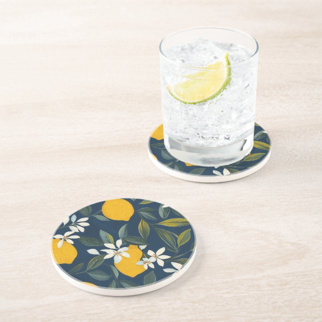 Lemon Blossom Mediterranean Sandstone Coaster (Side)