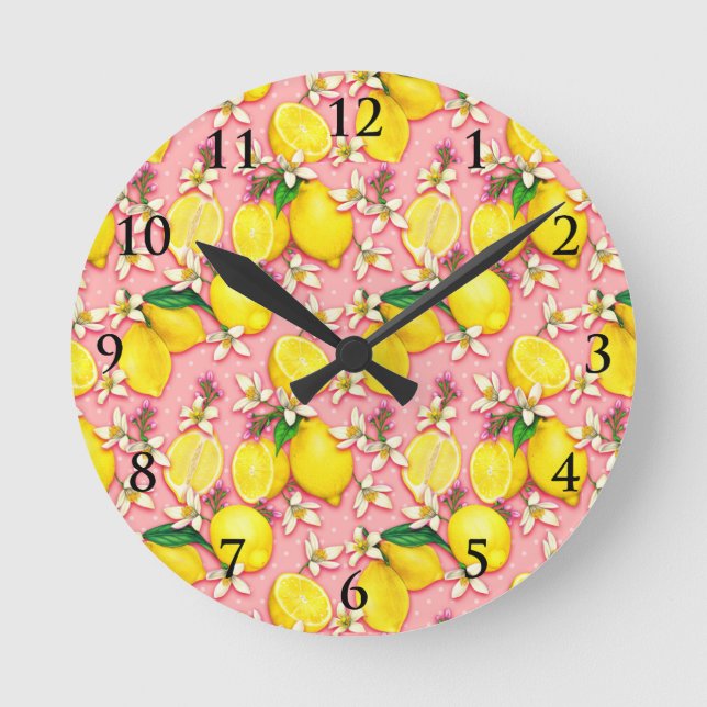 Lemon Blossom Pink Clock  (Front)