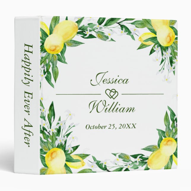 Lemon Blossom Watercolor Custom Wedding Binder (Front/Spine)