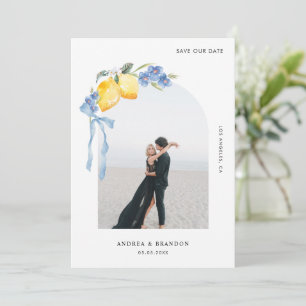 Lemon Blue Bow Floral Arch Photo Italian Wedding Save The Date