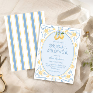 Lemon Blue Bow Whimsical Bridal Shower Invitation