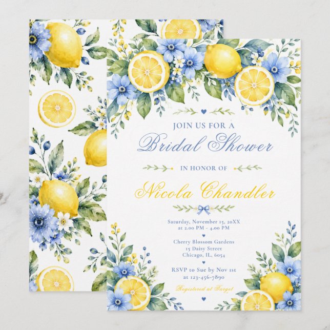 Lemon Blue Bridal Shower Invitation (Front/Back)