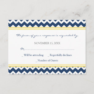 Lemon Blue Chevron RSVP Wedding Card