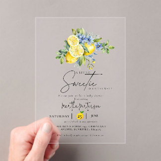 Lemon  Blue Citrus Fruit Summer Baby Shower Acrylic Invitations