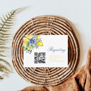 Lemon Blue Floral Citrus Bridal registry Enclosure Card