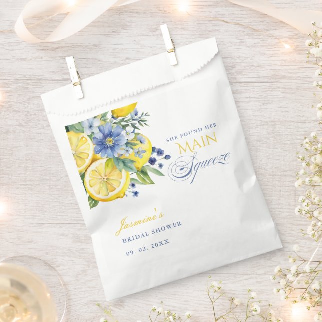 Lemon Blue Floral Citrus Bridal Shower Favour Bag (Clipped)