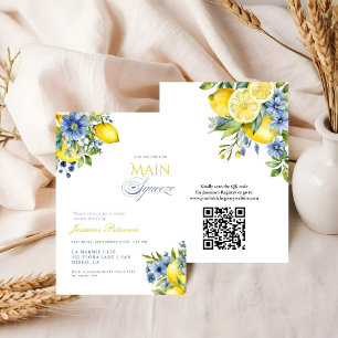 Lemon Blue Floral Citrus Bridal Shower Invitation