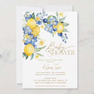 Lemon Blue Floral Italian Baby Shower Invitation