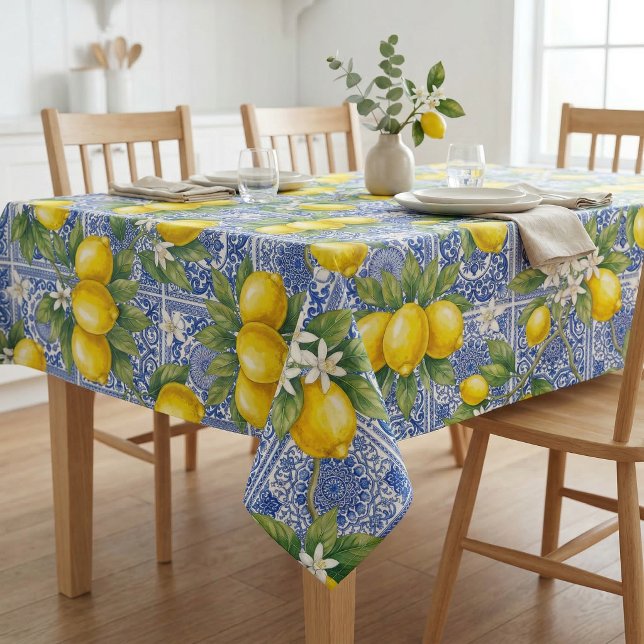 Lemon Blue French Country Watercolor Tile  Tablecloth (Creator Uploaded)