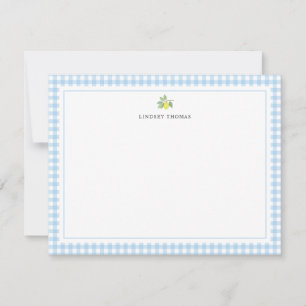 Lemon Blue Gingham Border Personalized Card