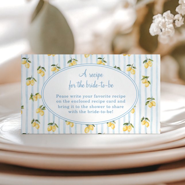 Lemon Blue Italian Bridal Shower recipe request Enclosure Card (Creator Uploaded)