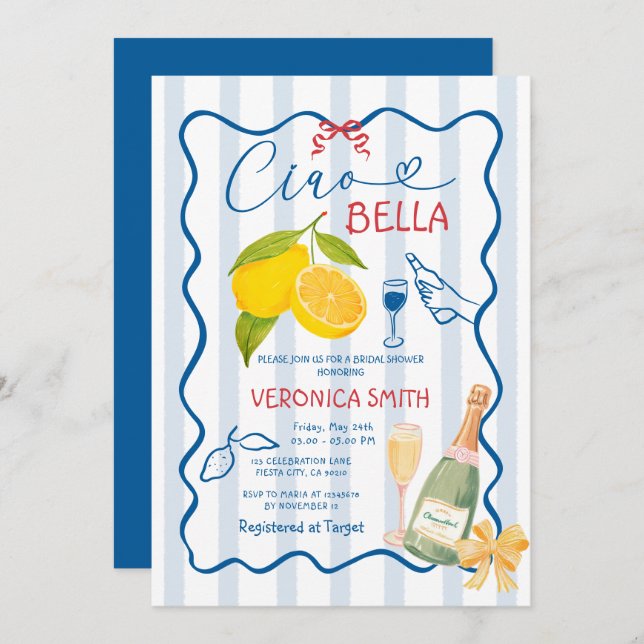 Lemon Blue Italy Ciao Bridal Shower Invite  (Front/Back)
