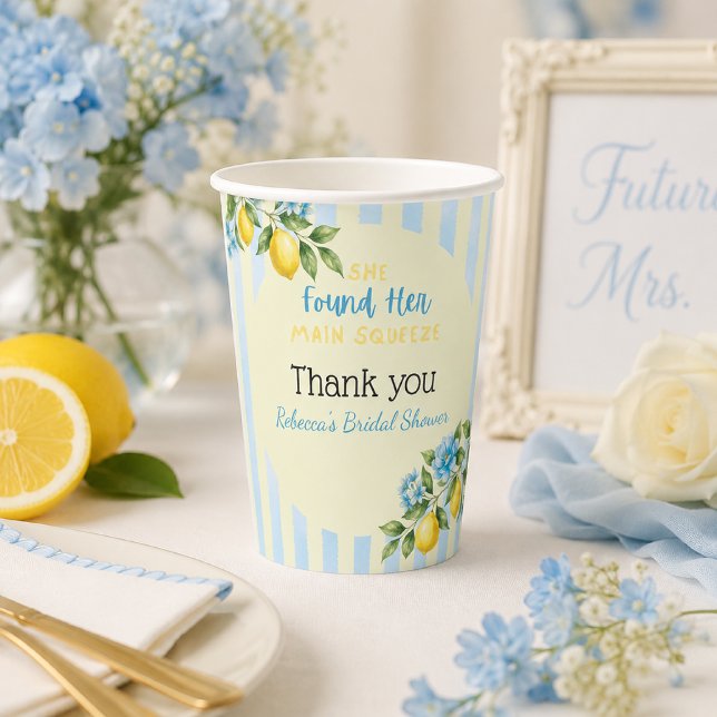 Lemon Blue Main Squeeze Bridal Shower Paper Cups (Creator Uploaded)