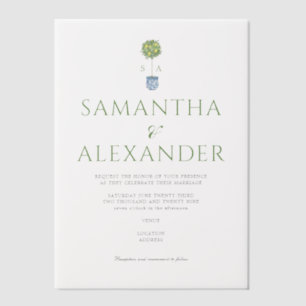 Lemon Blue Mediteranean Garden Green Wedding Vellum Invitations