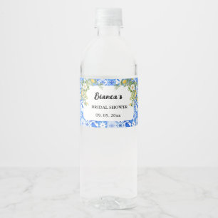 Lemon Blue Mediterranean tile Italian Wedding Water Bottle Label