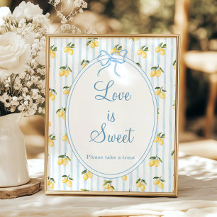 Lemon Blue Stripe Italian Love is Sweet Poster