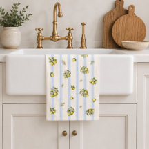 Lemon Blue Stripe Tea Towel