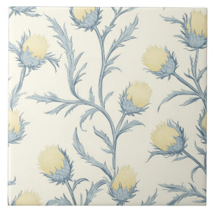 Lemon Blue Thistle Floral Flower Pattern Tile
