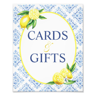 Lemon Blue Tile Bridal Shower Cards and Gifts Sign