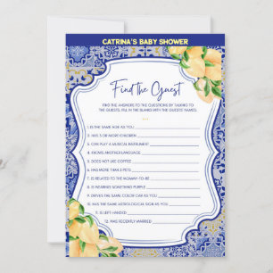 Lemon Blue Tiles Baby Shower - Editable Name, 5x7 Invitation