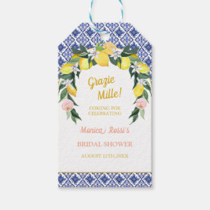  Lemon Blue Tiles Grazie Mille Bridal Shower Favor Gift Tags