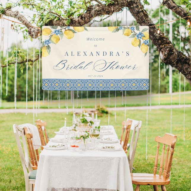 Lemon Blue Tiles Italian Bridal Shower Banner (Lemon Blue Tiles Italian Bridal Shower Banner)