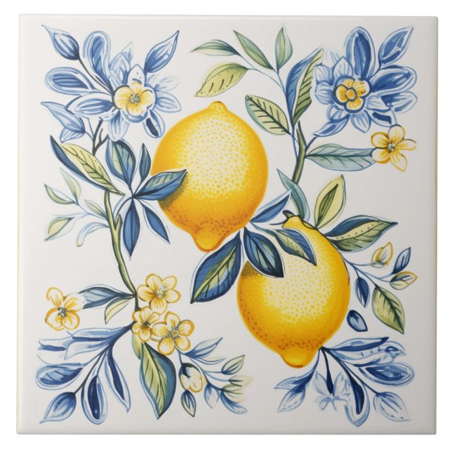 Lemon,blue tiles,Sicilian tiles,Ceramic Tile (Front)