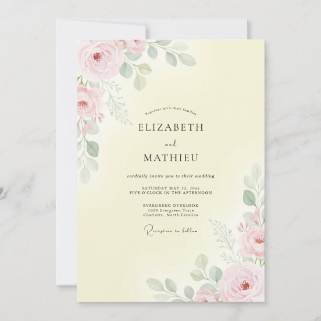 Lemon Blush Foliage Eucalyptus Wedding Invitation (Front)