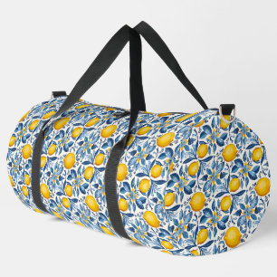 Lemon Botanical Blue and Yellow Summer Print Duffle Bag