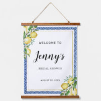 Lemon Botanical Blue Tile Bridal Shower Welcome