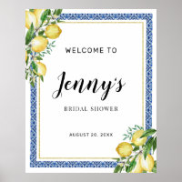 Lemon Botanical Blue Tile Bridal Shower Welcome