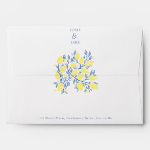 Lemon Botanical Envelope – Modern Blue and Yellow