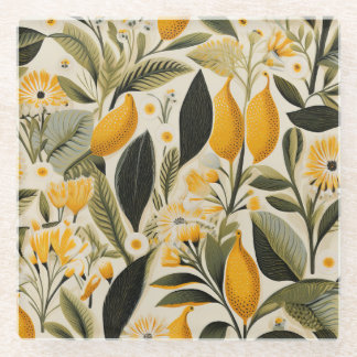 Lemon Botanical Grove Glass Coaster