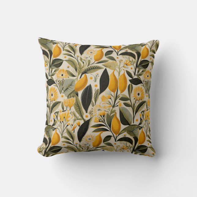 Lemon Botanical Grove Throw Pillow (Front)