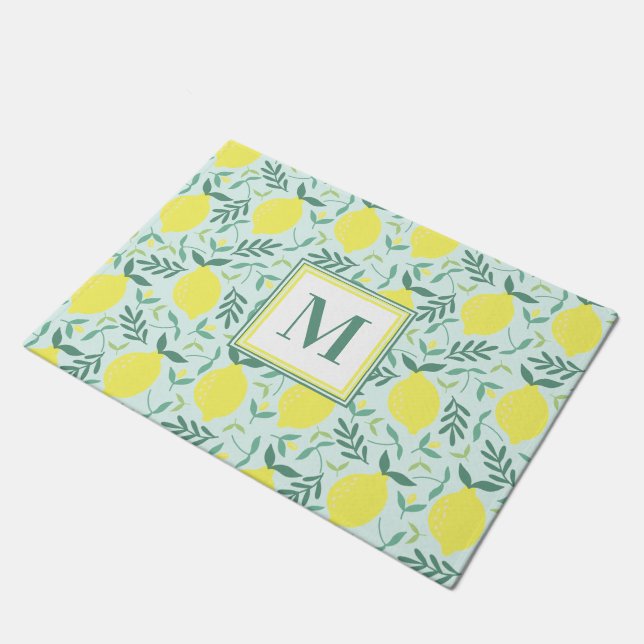 Lemon botanical monogram pattern doormat (Angled)