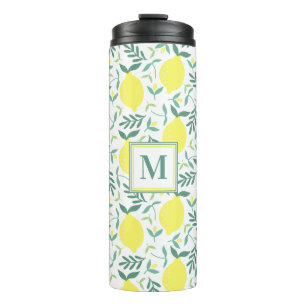 Lemon botanical monogram pattern thermal tumbler