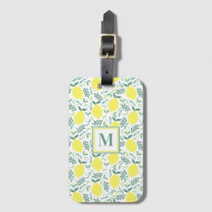Lemon botanical monogram print luggage tag