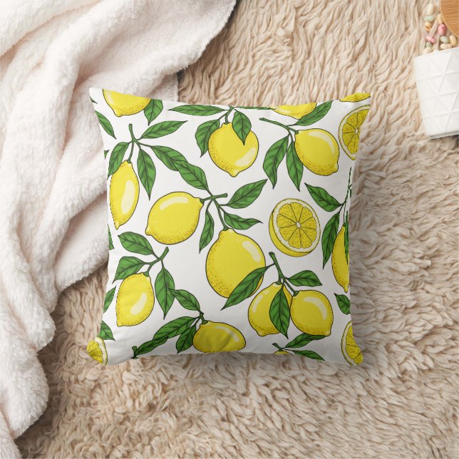 Lemon Botanical Seamless – Hand Drawn Throw Pillow (Blanket)
