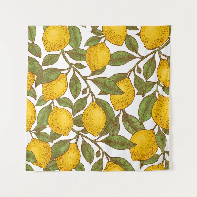 Lemon botanical seamless pattern tapestry (Front)