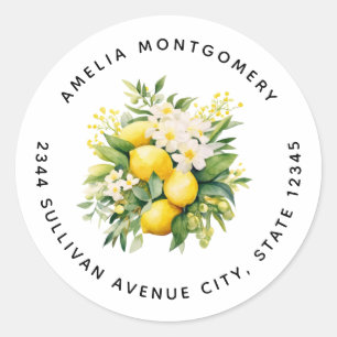 Lemon Bouquet with White Blossoms - Address Classic Round Sticker