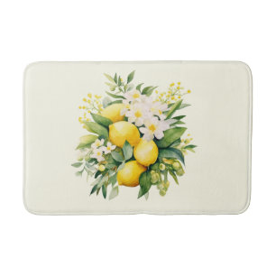 Lemon Bouquet with White Blossoms Bath Mat