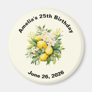 Lemon Bouquet with White Blossoms Birthday Magnet