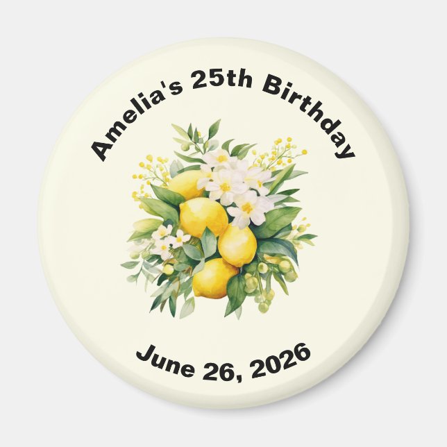 Lemon Bouquet with White Blossoms Birthday Magnet (Front)