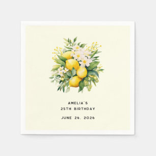 Lemon Bouquet with White Blossoms Birthday Napkin