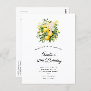 Lemon Bouquet with White Blossoms Birthday Postcard