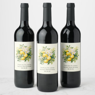 Lemon Bouquet with White Blossoms Birthday Wine Label