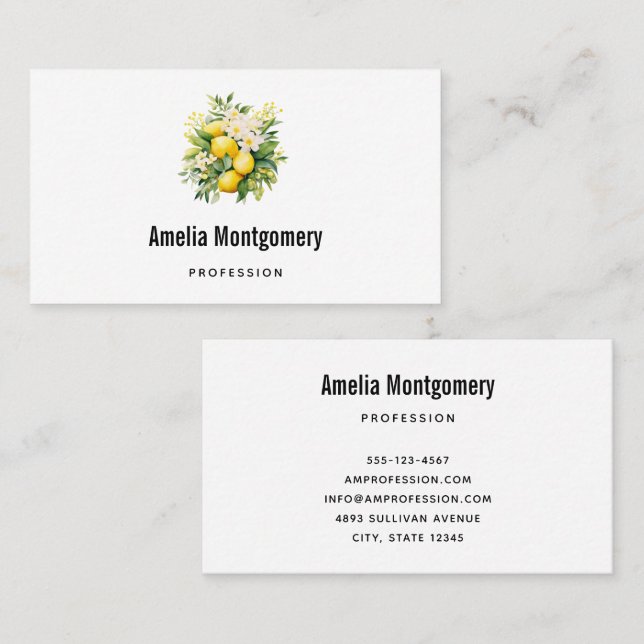 Lemon Bouquet with White Blossoms Business Card (Front/Back)